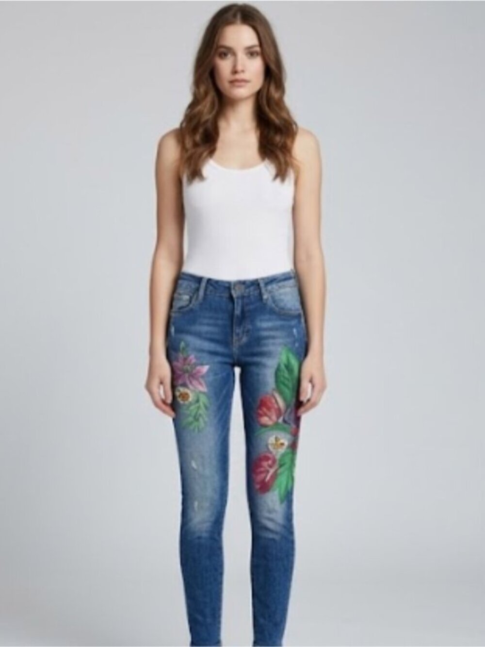 Y2K GUESS Ultra Low Rise Skinny Jeans – Floral Embroidered
